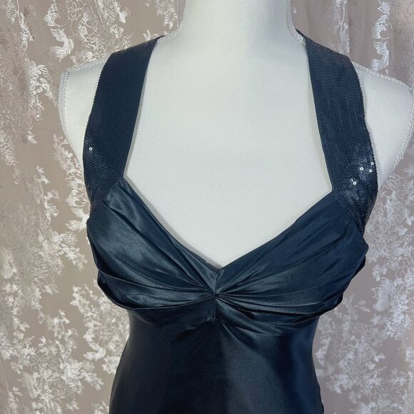 y2k Vintage Silk Calvin Klein Black Sequin Maxi Formal Dress Gown Size 8 - Picture 2 of 10
